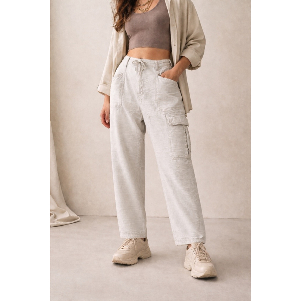 Free People Utility Cargo Pants Small Cream Barrel High Rise Straight Leg